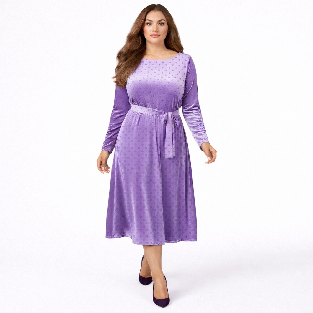 TORRID 2X midi poka dot purple burnout velvet boatneck dress NWT